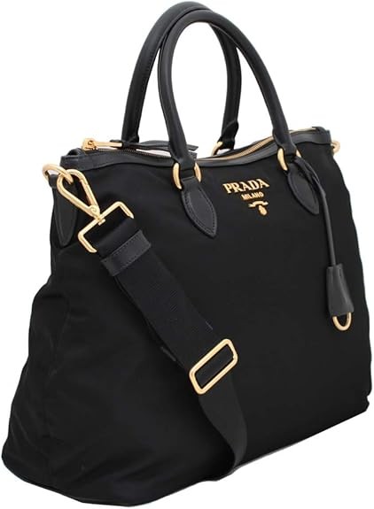Túi đeo chéo Prada Womens Two Way Black Tessuto Nylon Tote Crossbody Calf Leather Trim 1BC060