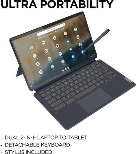 Máy tính xách tay Chromebook Lenovo IdeaPad 5 Duet 13,3" FHD - (Qualcomm Snapdragon 7c Gen 2, GPU Qualcomm Adreno, RAM 8GB, eMMC 256GB, Chrome OS) - Xanh lam Abyss (82QS000NUK)