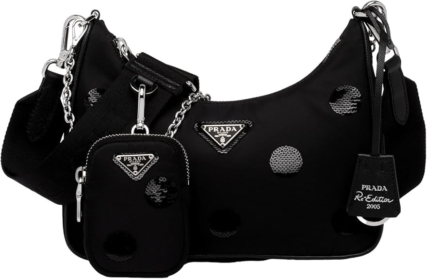Túi xách Prada Re-Edition 2005 Mini Sequin Embellished Hobo, màu đen