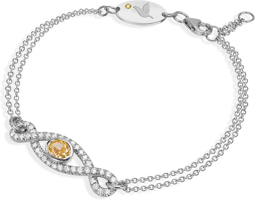 Vòng tay mắt lưỡi liềm màu vàng/trắng/vàng hồng 18K đính kim cương tự nhiên 0,96 TCW (Hình bầu dục, màu cam, độ trong của VS-SI2) Vòng tay xinh xắn, Vòng tay cho nữ, Quà tặng cho cô ấy, Trang sức vàng cho nữ