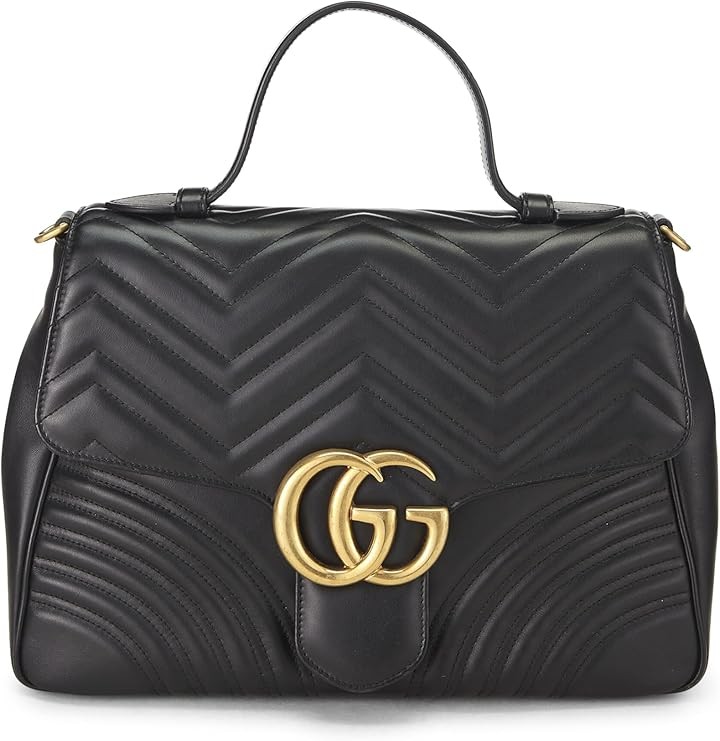 Túi đeo vai quai ngang GG Marmont da đen được yêu thích trước cỡ vừa, màu đen