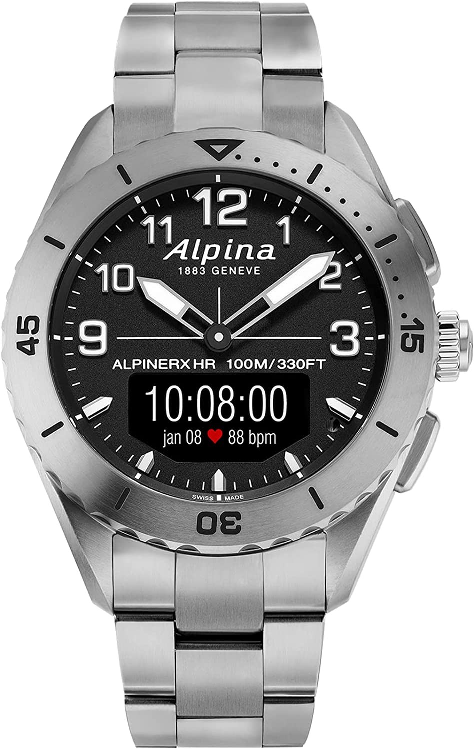 Đồng hồ Alpina Nam Analog-Digital Swiss Quartz với Dây đeo Titan Bạc
