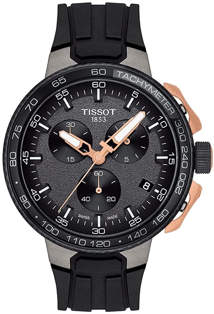 Đồng hồ Tissot Men's T-Race Cycling 316L vỏ thép không gỉ phủ PVD vàng hồng và đen đồng hồ thạch anh Thụy Sĩ có dây đeo bằng silicon