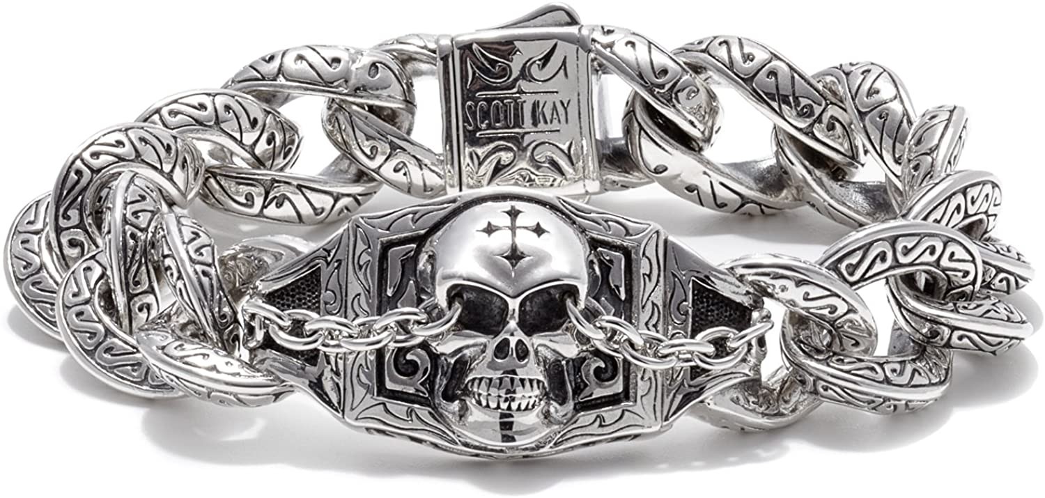 Vòng tay Scott Kay Sparta Collection Sterling Silver Skull với Khắc chữ Sparta