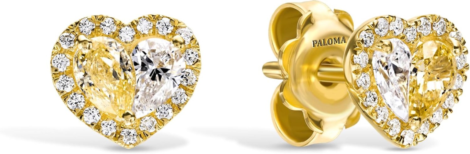 Bông tai trái tim màu vàng/trắng/vàng hồng 18K đính kim cương tự nhiên 0,96 TCW (Hình trái tim, nhiều màu, độ trong của VS-SI2) Bông tai xinh xắn, Bông tai cho nữ, Quà tặng cho cô ấy, Trang sức cao cấp cho nữ