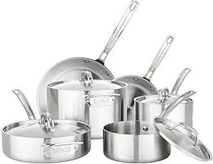 Bộ dụng cụ nấu ăn bằng thép không gỉ 5 lớp chuyên nghiệp của Viking Culinary, 10 chiếc, Máy rửa chén, Lò nướng an toàn, Hoạt động trên tất cả các bếp kể cả bếp từ