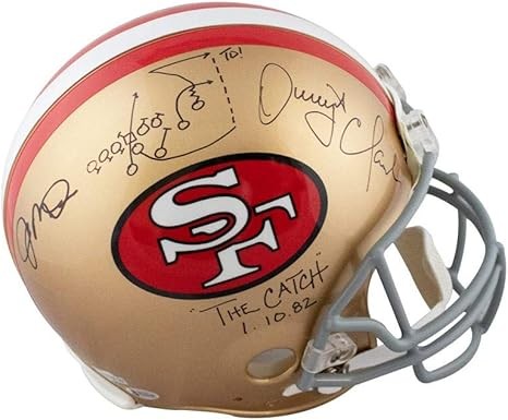 Montana và Clark Mũ bảo hiểm bóng đá cỡ lớn 49ers Proline có chữ ký của The Catch - BAS
