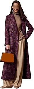 Áo khoác len kẻ ô vuông Tweed dành cho nữ, áo khoác siêu dài, nhỏ, mùa đông (Mã L)