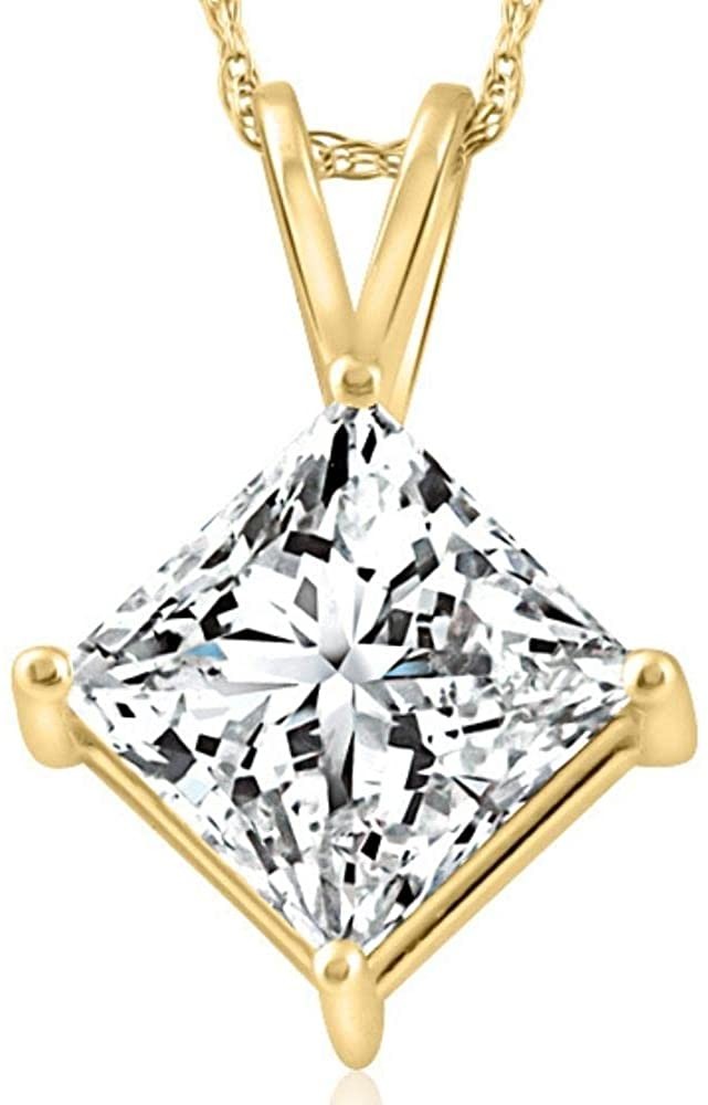 Mặt dây chuyền kim cương cắt công chúa Solitaire 3.09Ct Vàng vàng được nuôi cấy trong phòng thí nghiệm
