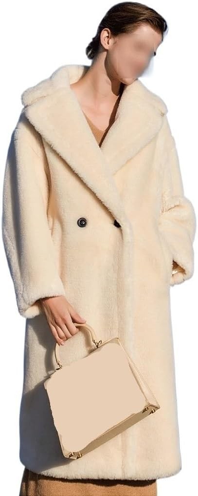 Áo khoác cashmere hai mặt cao cấp màu trắng dành cho nữ, áo khoác len dáng dài, vải tuýt, thu đông (mã XL)