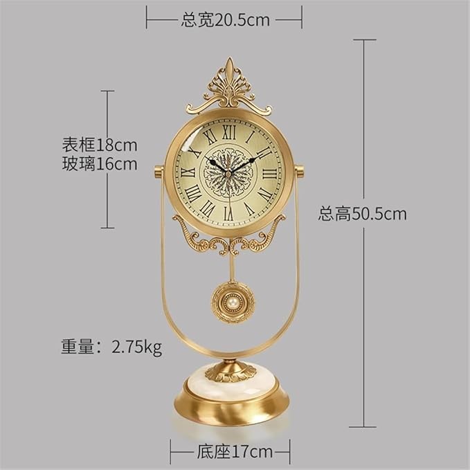 Đồng hồ để bàn bằng đồng thau nguyên chất phong cách Châu Âu, hiện đại, trang trí nhà cửa, phòng khách, phòng ngủ, đồ trang trí biệt thự (Màu sắc: B, Kích thước: 20,5 * 50,5cm) (B 20,5 * 50,5cm) (B 20,5 * 50,5cm)