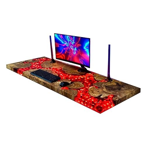 Bàn dung nham lửa, Bàn đốt, Bàn hố lửa trong nhà/ngoài trời được làm thủ công độc đáo, Hoàn hảo để trang trí sân hiên & phòng khách, Bàn chơi game, Bàn Epoxy đặt hàng tùy chỉnh (40x40 inch, Chỉ mặt bàn)