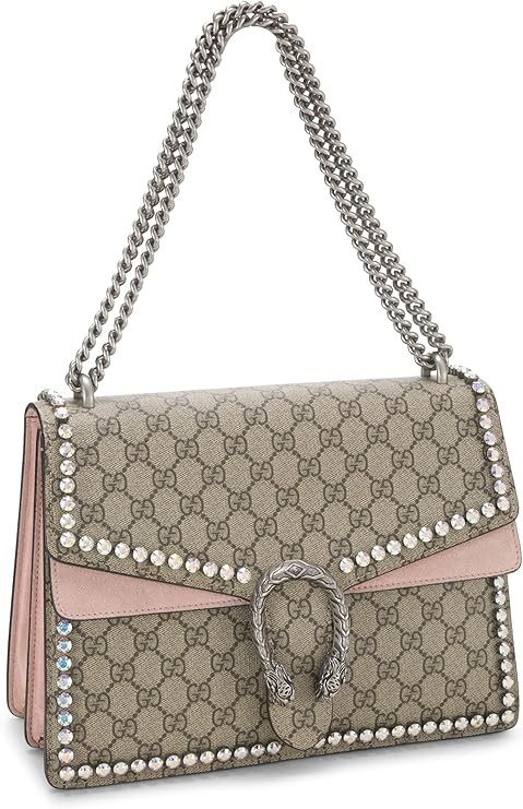 Túi đeo vai Dionysus được tôn tạo bằng pha lê GG Supreme chính hãng được yêu thích trước, cỡ trung bình, màu hồng