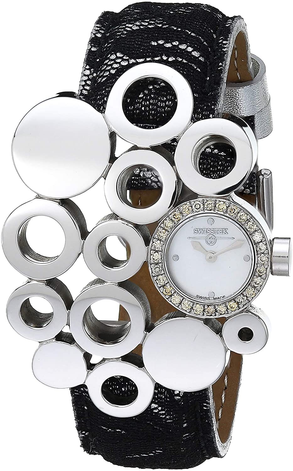 Đồng hồ Swisstek Nữ Bộ sưu tập Eternity Thạch anh bằng thép không gỉ với Dây đeo bằng da