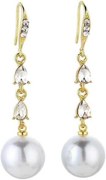 Bông tai pha lê ngọc trai giả Bông tai thả ngọc trai mạ vàng 14K dành cho nữ Bông tai lủng lẳng ngọc trai khối Zirconia thanh lịch cho cô dâu Bông tai cô dâu trong đám cưới cho quà tặng trang sức phù dâu