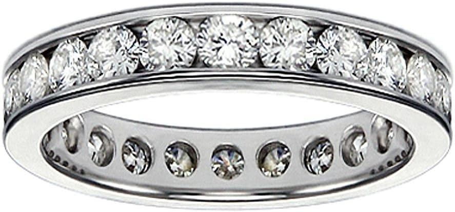 Nhẫn cưới kỷ niệm vĩnh cửu bằng kim cương tròn vàng trắng 18K trong cài đặt kênh (1,65-2,25 CT TDW)