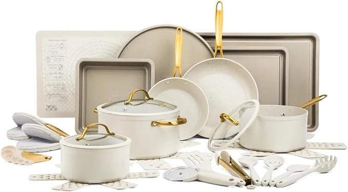 Bộ dụng cụ nấu nướng & dụng cụ nướng 32 món chống dính, Bộ dụng cụ nấu nướng bằng thép không gỉ màu đen Bộ nồi và chảo Bộ dụng cụ nấu ăn